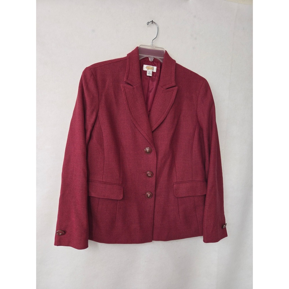 Talbots Blazer Women 18 Burgundy Red Wool‎ 3-Button Crest Button Jacket Pockets